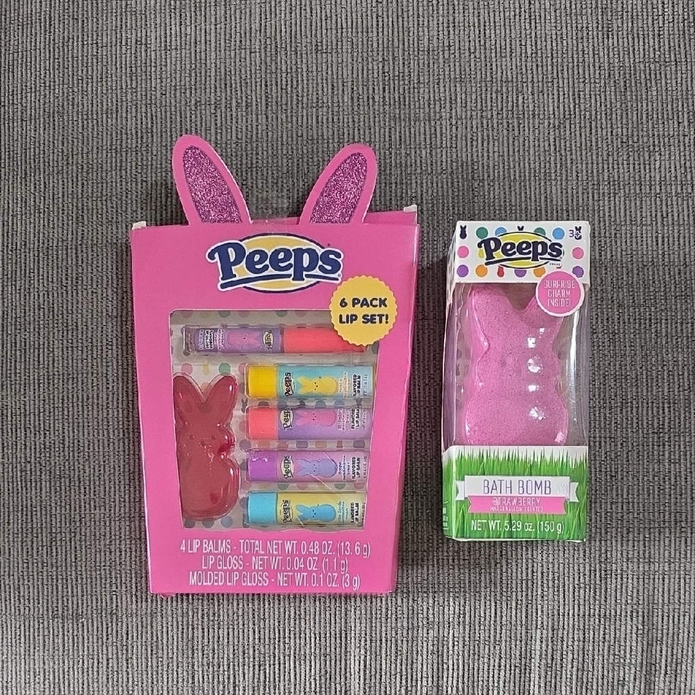 Peeps Six Pack Lip Set and Peeps Bath Bomb Combo, Both New.